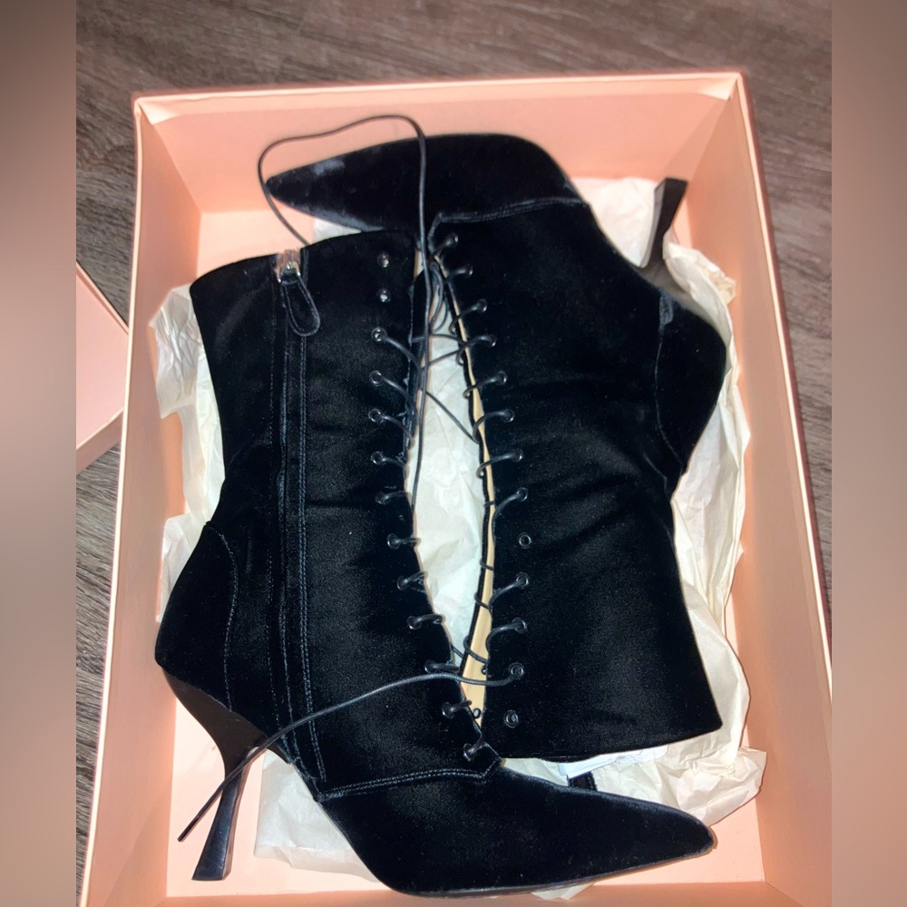 Brock Collection VELVET LACE UP BOOTIES IN BLACK Size 6 worn a few times